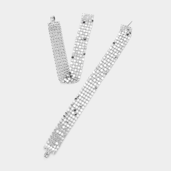 Silver Mesh Chain Dangle Earrings Bubble Stone Drop Metal Statement Accessory - Picture 2 of 2